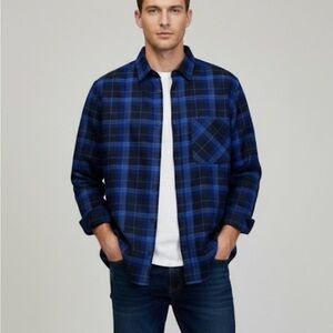 Classic Plaid Button Up Warm Shirt, Men’s XL, Blue Black